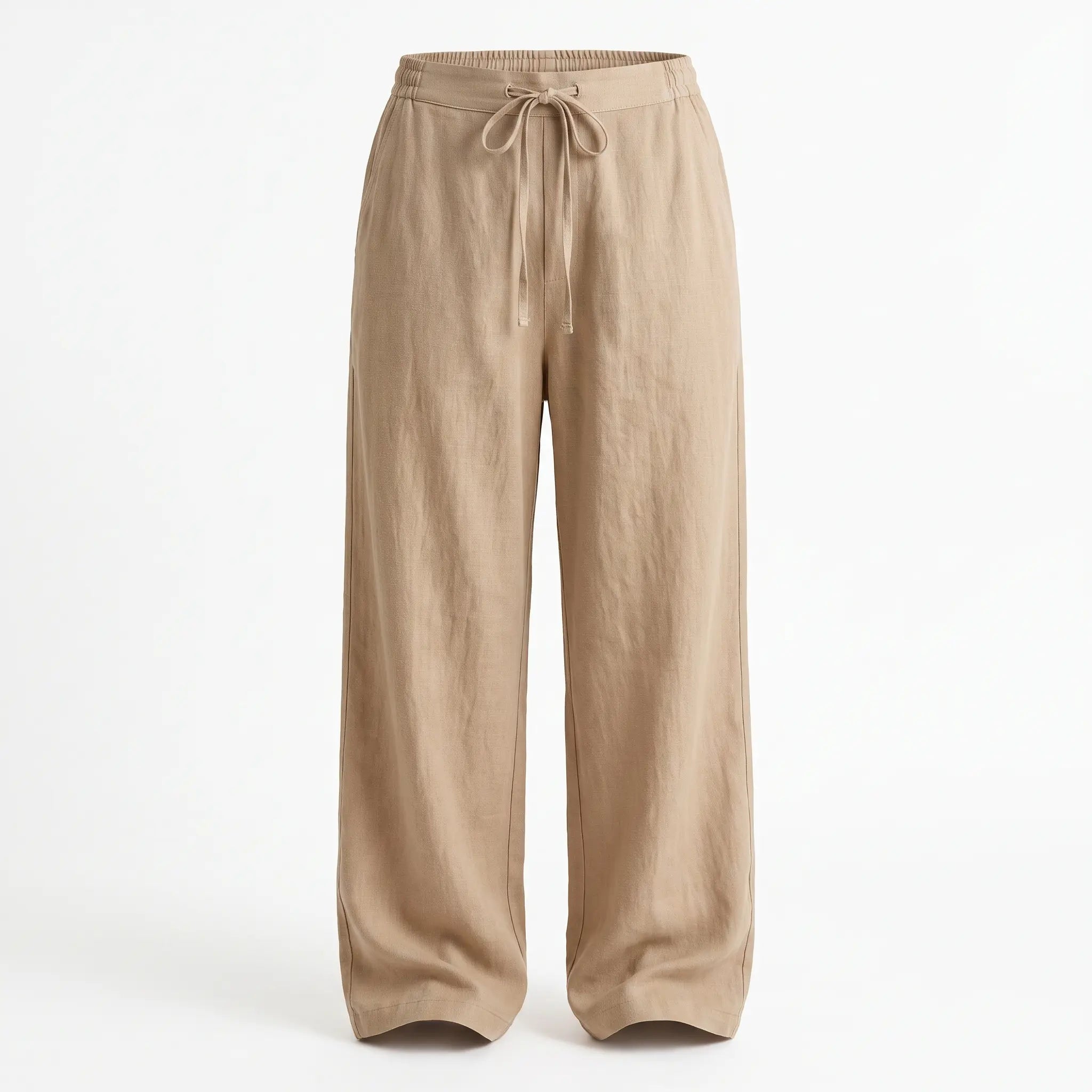 Beige Extra-Long Wide-Leg Trousers
