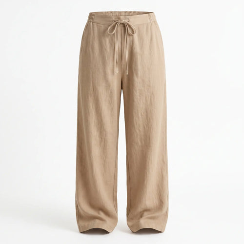 Beige Extra-Long Wide-Leg Trousers