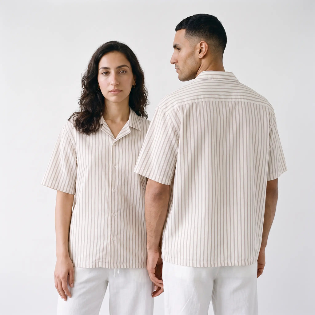 Beige-Striped Boxy-Fit Shirt