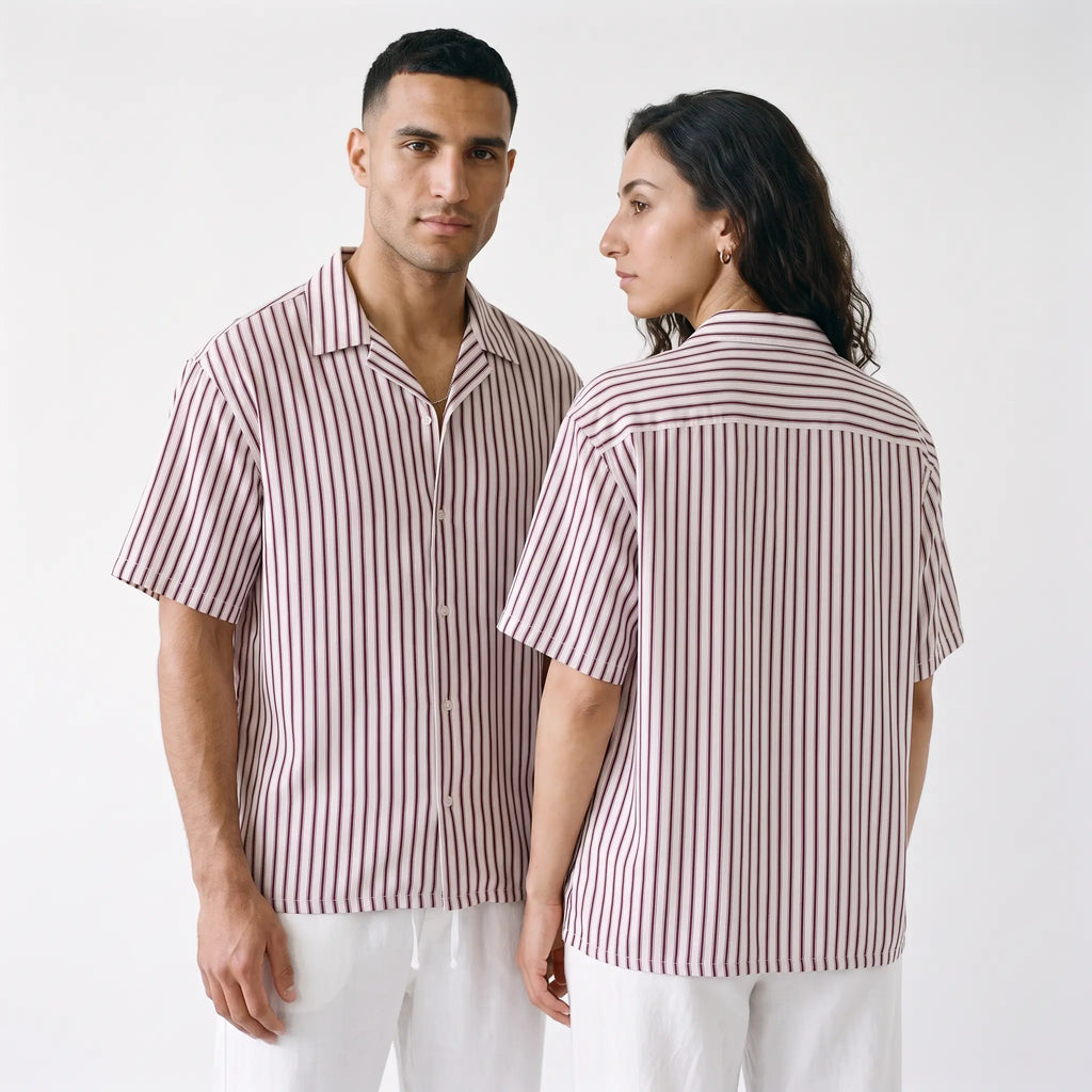 Burgundy-Striped Boxy-Fit Shirt
