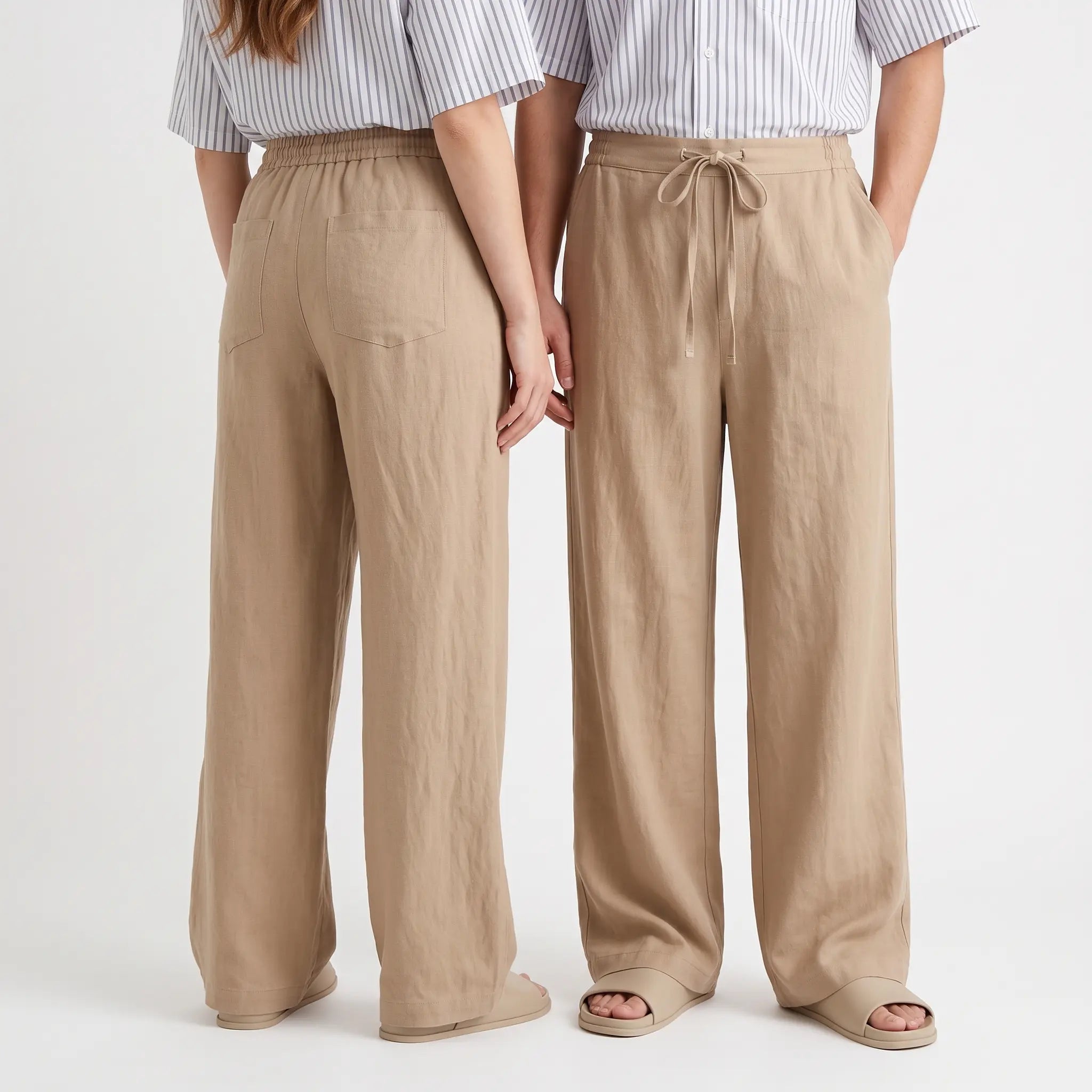 Beige Extra-Long Wide-Leg Trousers