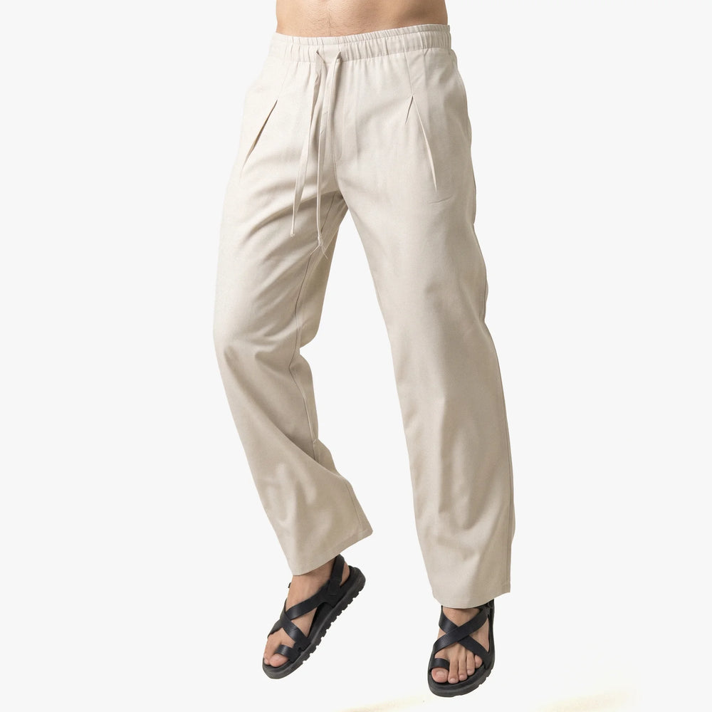 Beige Extra-Long Wide-Leg Trousers