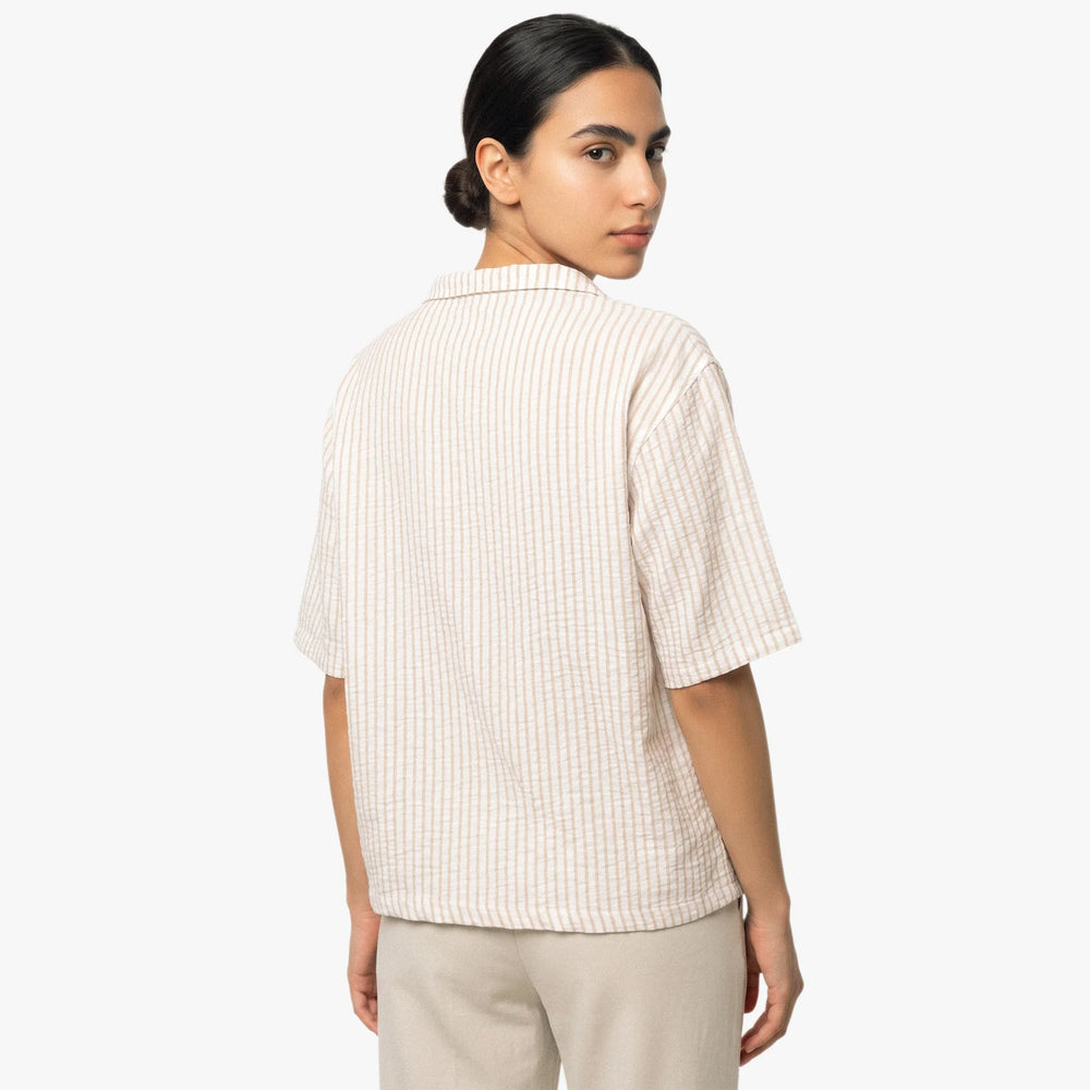 Beige-Striped Boxy-Fit Shirt