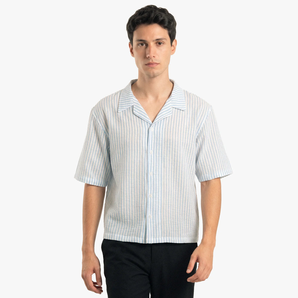 Blue-Striped Boxy-Fit Shirt
