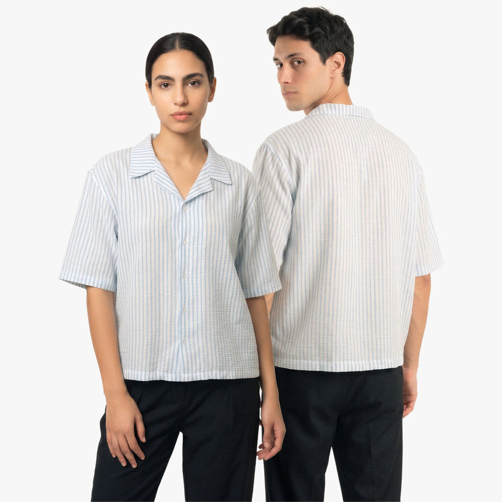 Blue-Striped Boxy-Fit Shirt