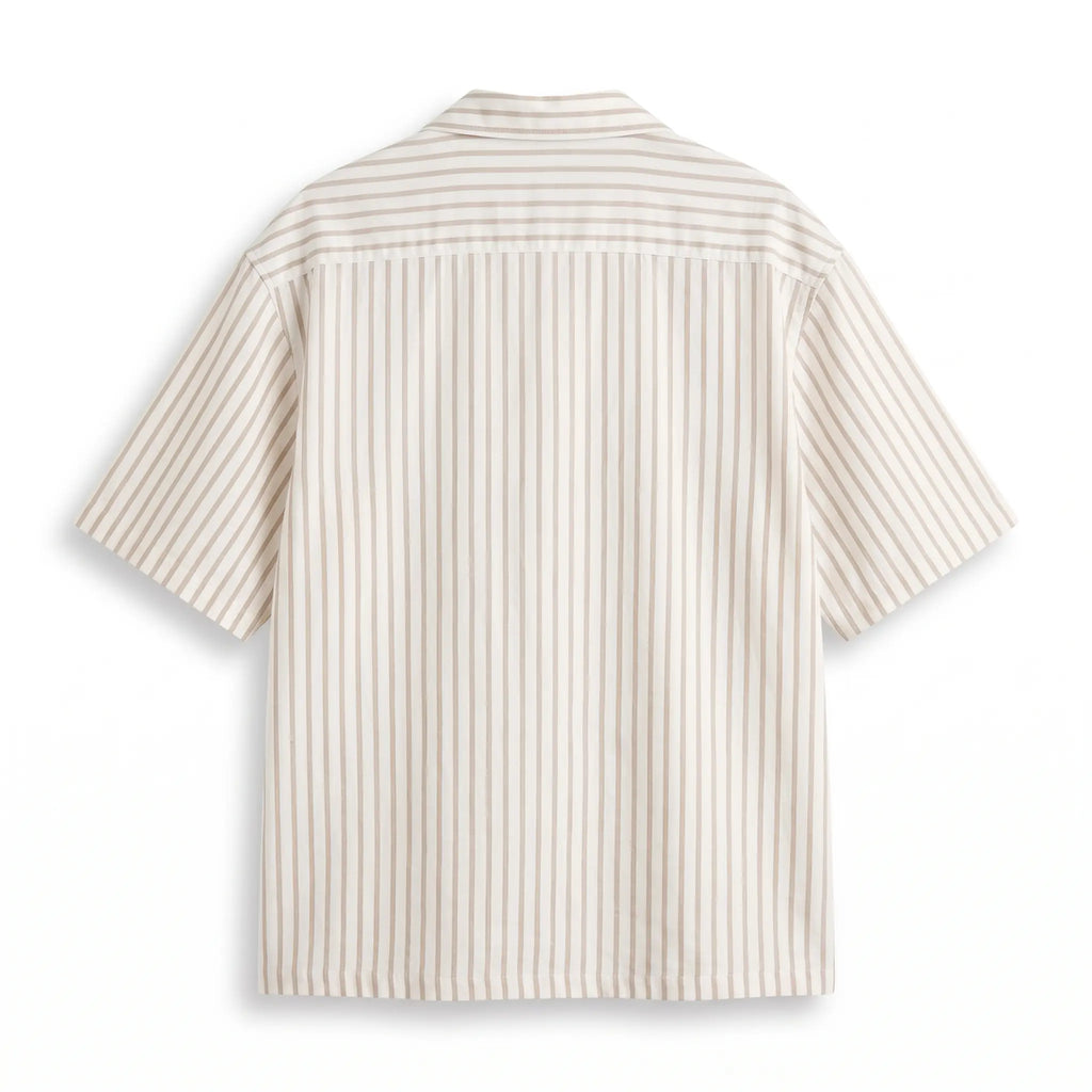 Beige-Striped Boxy-Fit Shirt