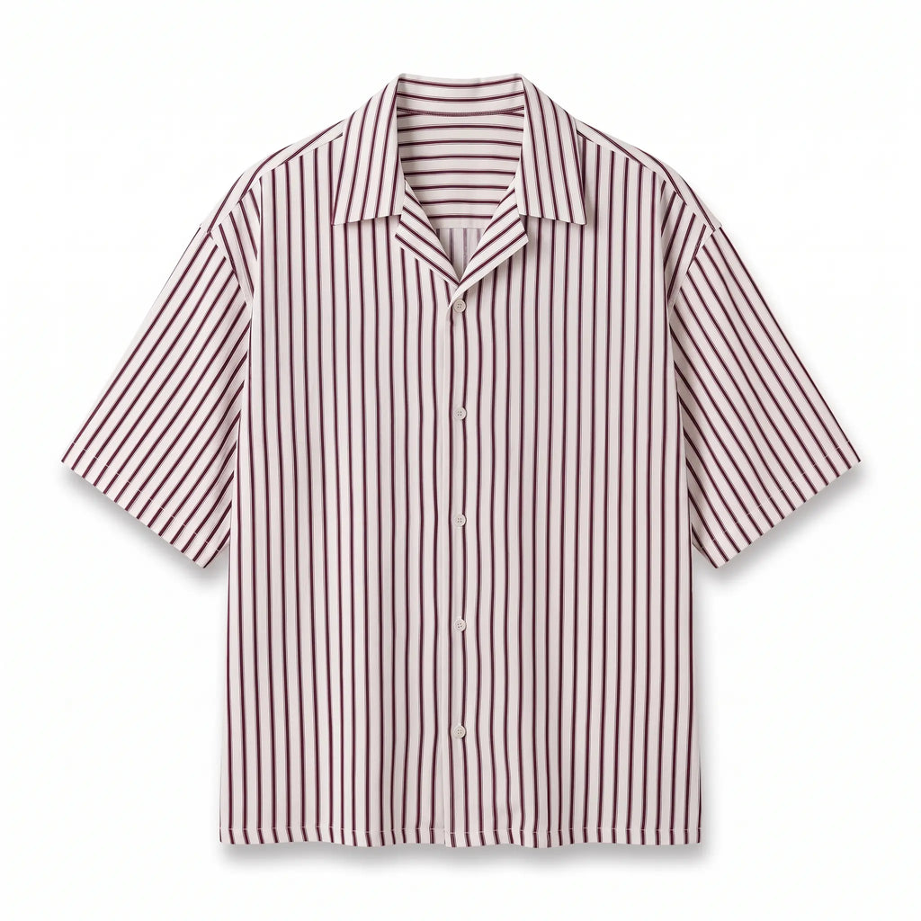 Burgundy-Striped Boxy-Fit Shirt