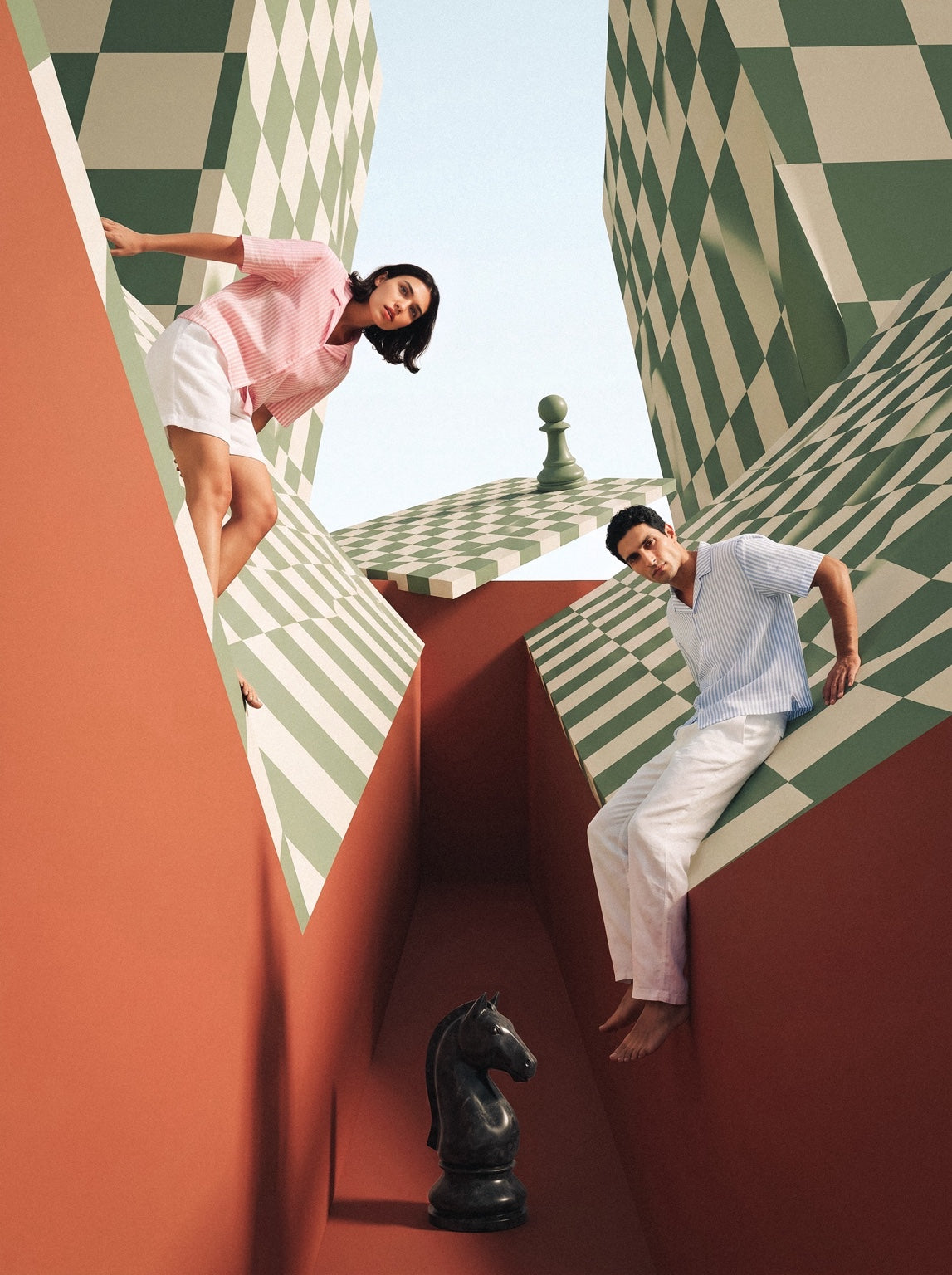 Pawn Up models leaning through geometric chess architecture